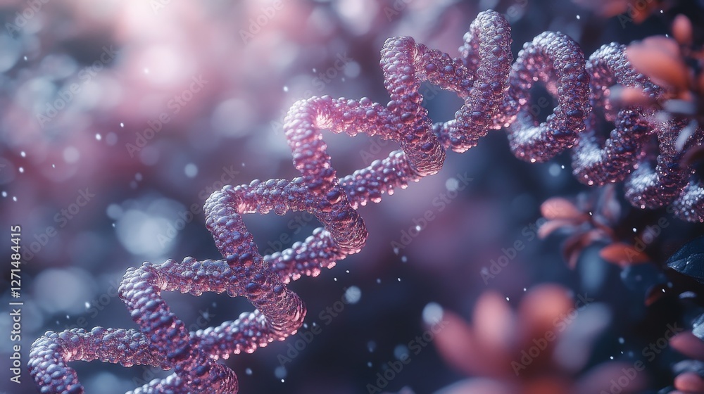 Poster microscopic view of dna helix strand with bokeh background.