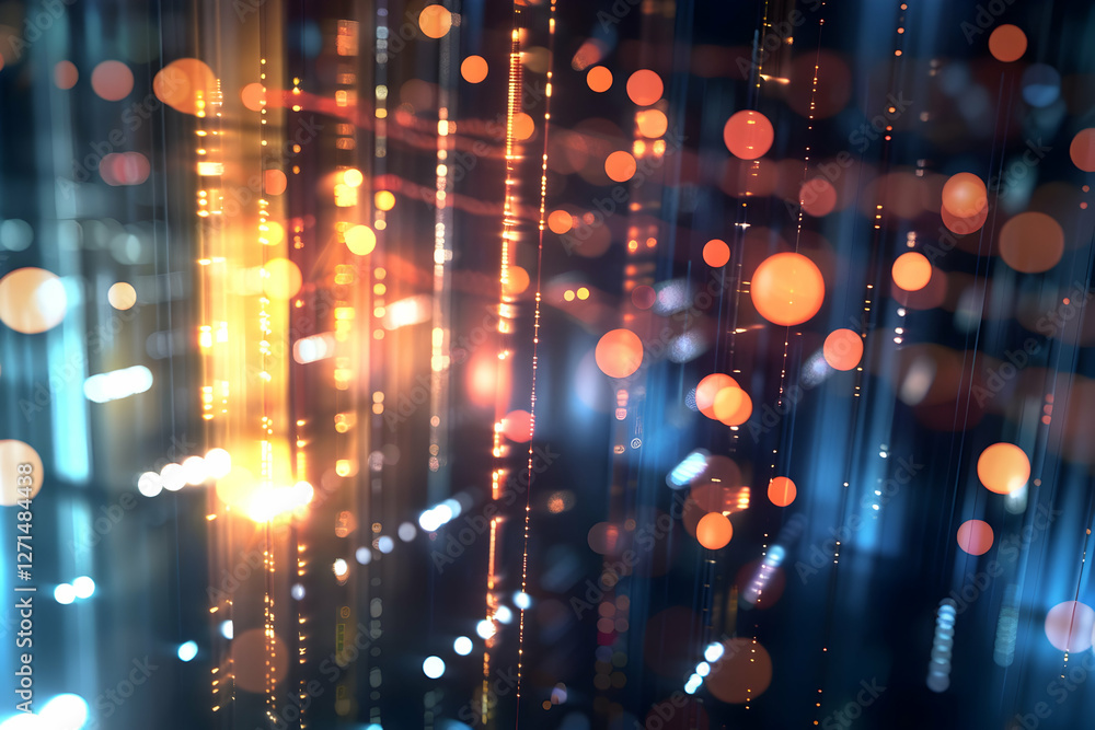 Poster abstract representation of light beams and bokeh effects creating a vibrant digital atmosphere