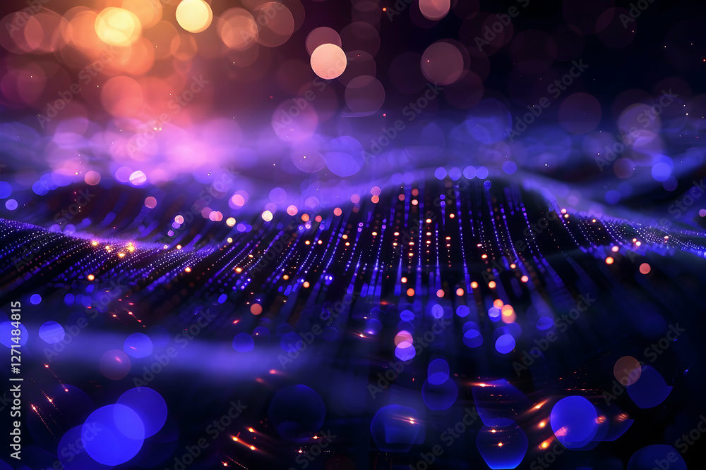 Poster abstract representation of colorful light waves with bokeh effect, creating a vibrant atmosphere