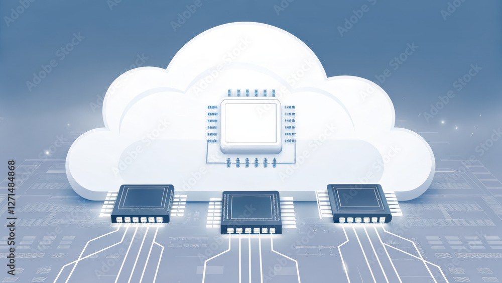 Poster cloud computing system, cloud computing concept with integrated circuits and digital connections