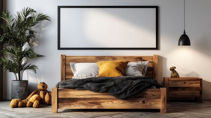 Modern Child's Room with Empty White Wall and Scandinavian Design