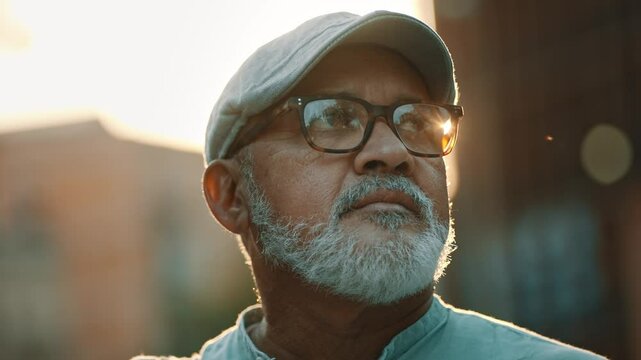 Portrait of thoughtful Retired senior man looking away - Inspiration and Satisfaction