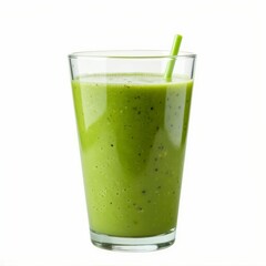 Refreshing Green Smoothie in a Glass with Straw for Healthy Lifestyle and Wellbeing Drink Concept