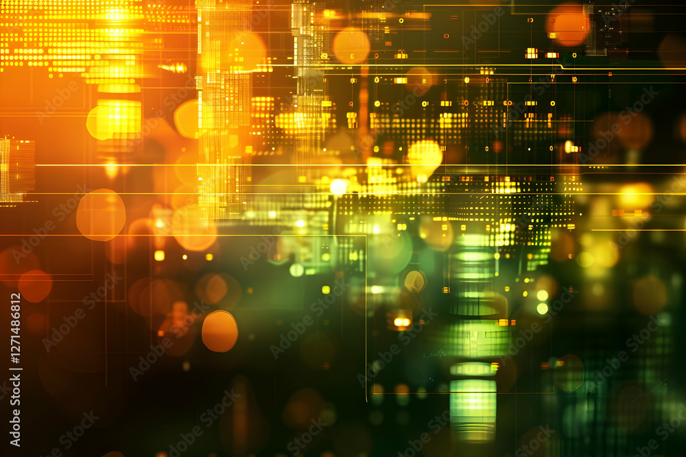 Poster abstract digital background with glowing lights and patterns, creating a vibrant tech atmosphere