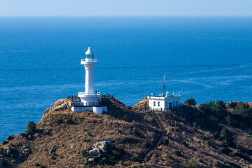 high-angle view of the lighthouse on the island