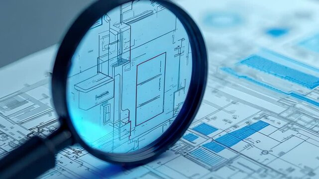 Detailed Architectural Blueprint Under Magnifying Glass Focus