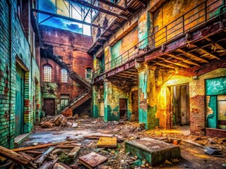 Abandoned Urban Building, Decaying Interior, Grungy Walls, Crumbling Structure, Post-Industrial Exploration