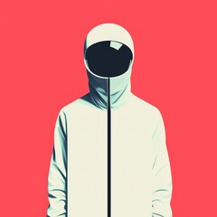 Mysterious Figure in White Garment Against Vibrant Red Background