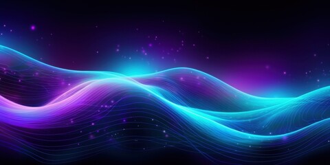 Fototapeta premium Abstract Neon Waves Digital Art Background Purple and Blue Glowing Lines Energetic Design