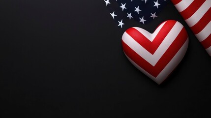Obraz premium Patriotic Heart with American Flag Stars and Stripes on Dark Background Rendering for Celebration Day