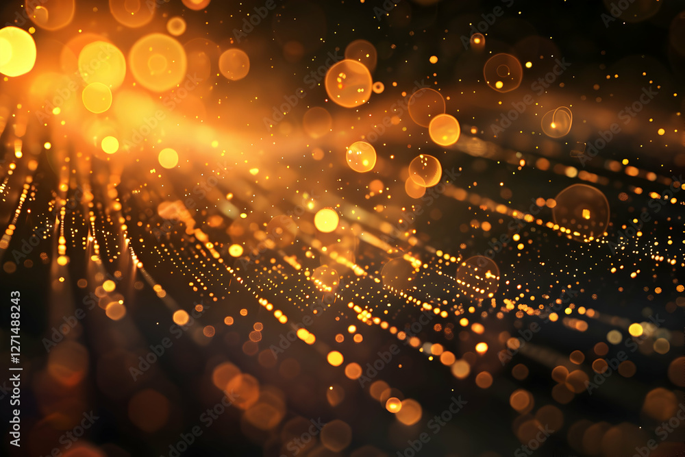 Poster a mesmerizing display of golden bokeh lights shimmering in a dark background, creating a magical atm