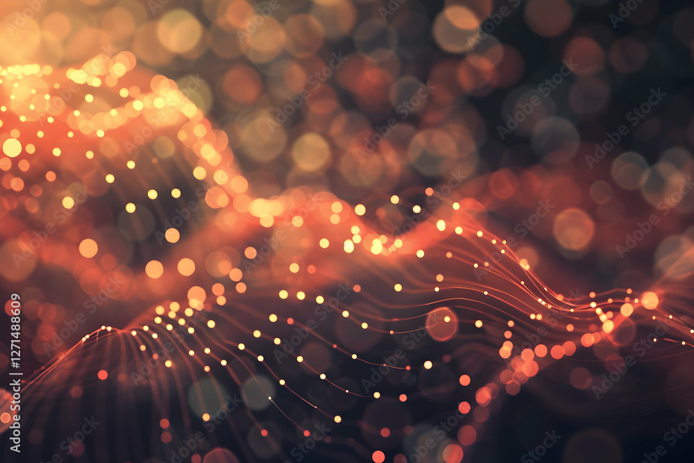 Aufkleber abstract representation of flowing waves with glowing particles against a dark background