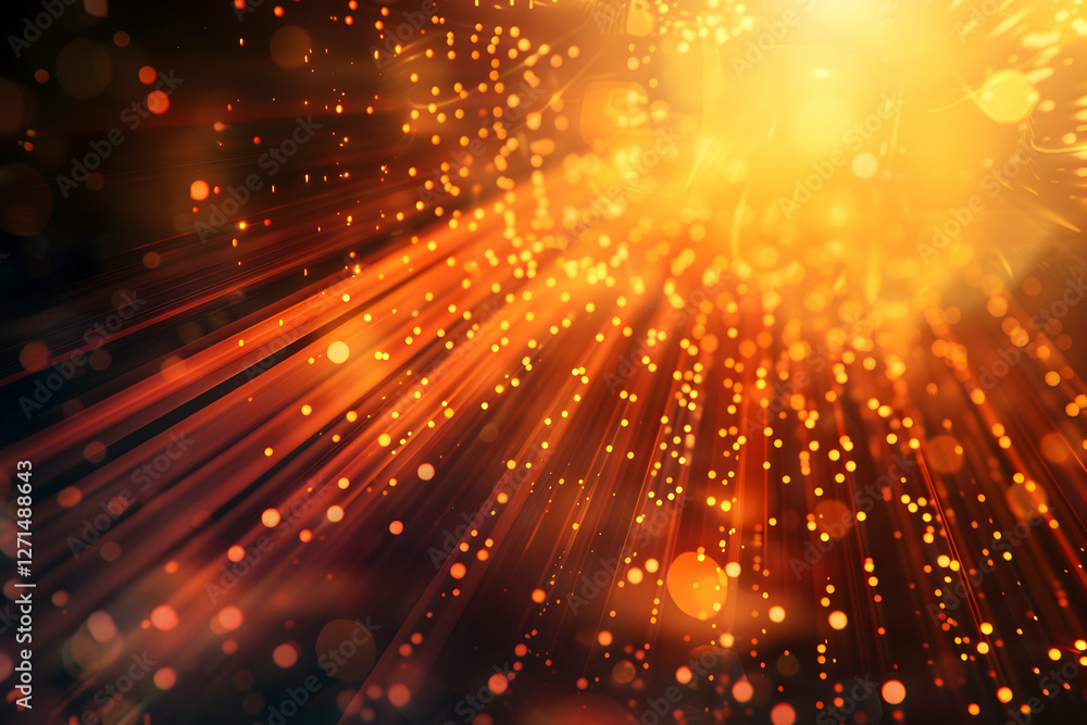 Poster abstract light rays and bokeh effect creating a warm atmosphere with vibrant colors