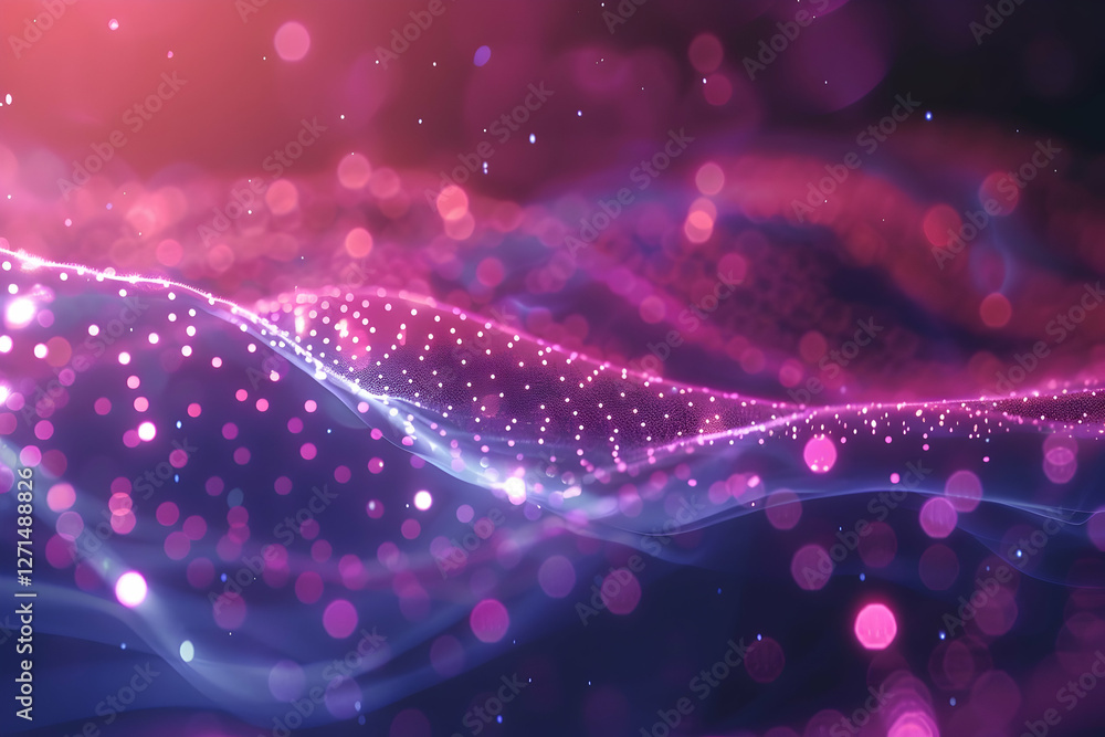 Poster Abstract waves of light and color create a vibrant background with shimmering particles