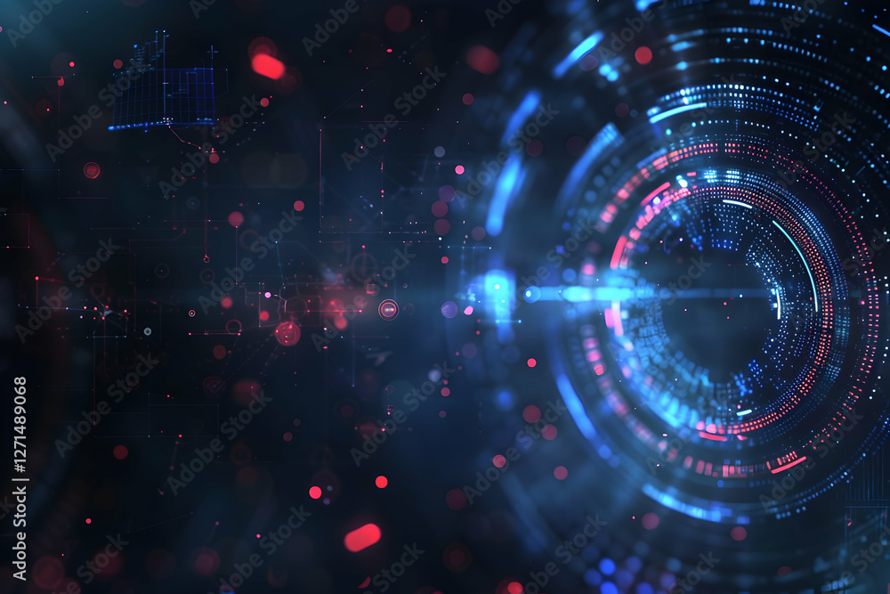 Poster abstract digital background with glowing circles and data patterns, creating a futuristic atmosphere