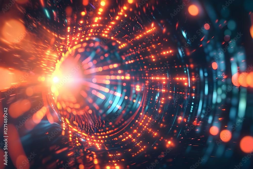 Aufkleber vibrant abstract light patterns swirling in a digital tunnel, creating a sense of depth and motion