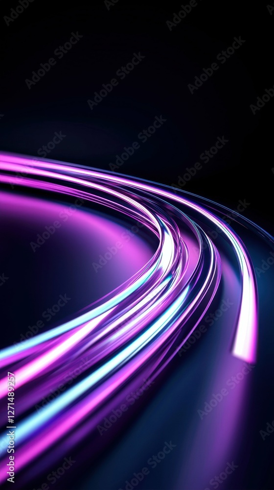 Poster abstract circular light trails artistic visualization with a gradient purple and blue color scheme