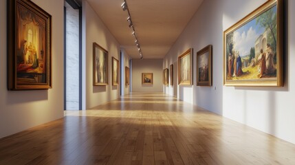 Fototapeta premium Elegant Art Gallery Interior with Natural Light and Wooden Floor