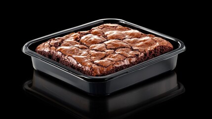 Delicious homemade brownies in a black container