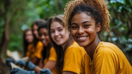 Joyful Teens Collaborating on Community Project in Nature