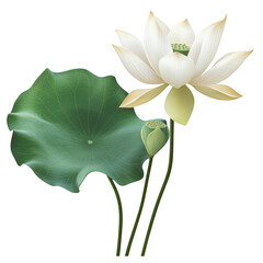Isolated white lotus flower blossoms in its natural beauty isolated on transparent background