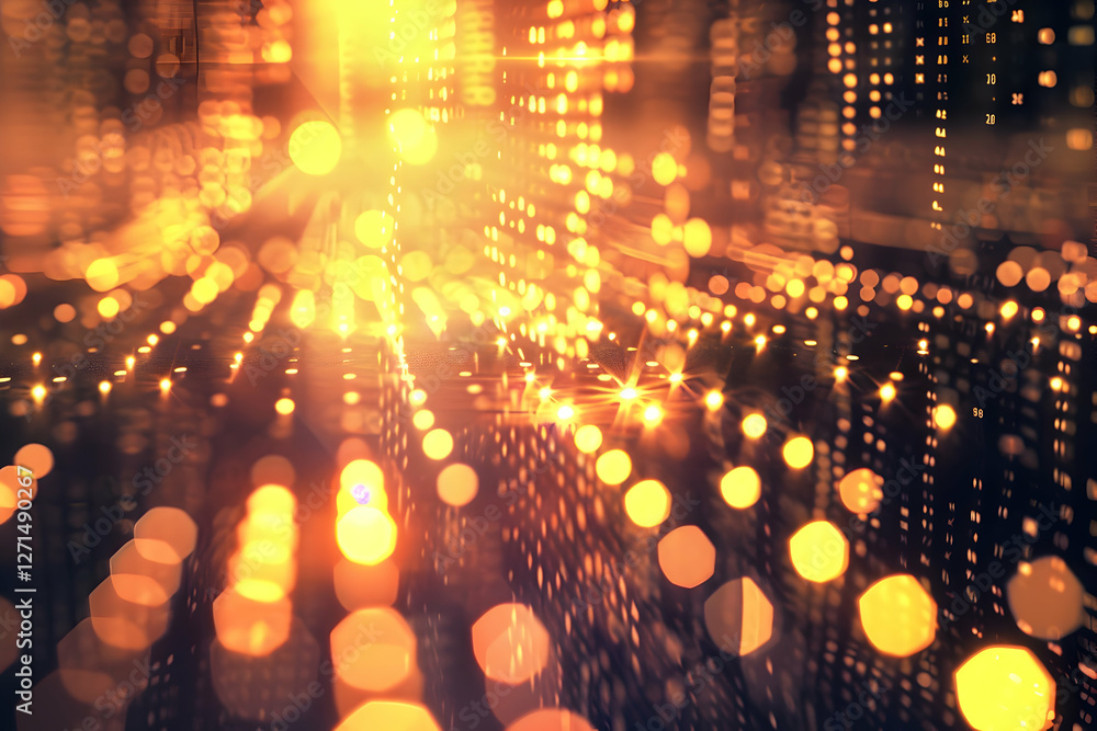 Poster abstract golden light and bokeh background creating a dreamy atmosphere, ideal for design projects