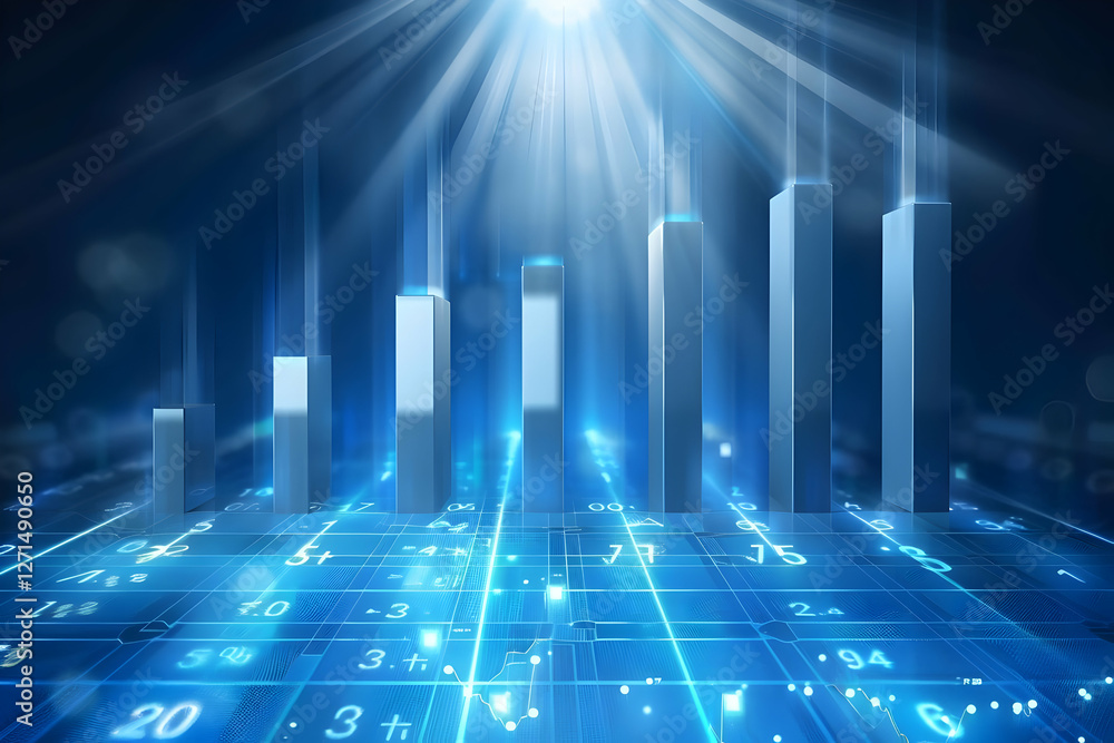 Aufkleber abstract representation of financial growth with glowing bar graphs and digital data backdrop