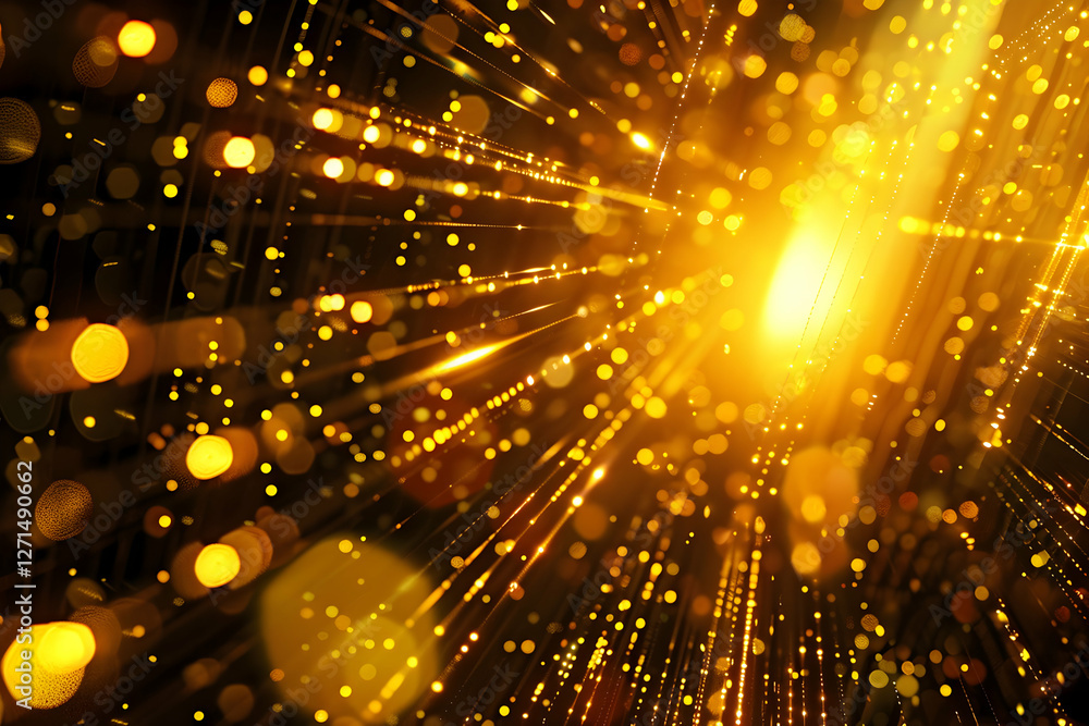 Aufkleber abstract golden light rays and bokeh effects creating a vibrant, dynamic background atmosphere