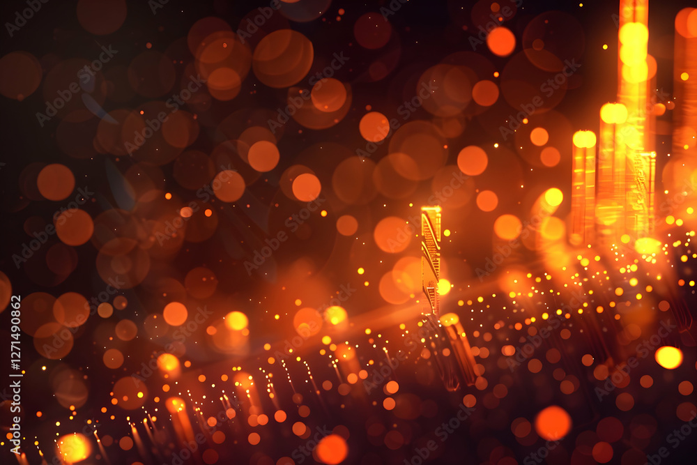 Aufkleber abstract background of glowing orange and yellow bokeh lights with a dark gradient backdrop