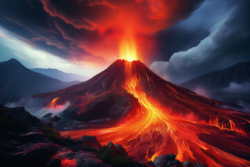 volcano at sunset