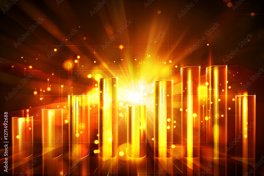 Poster abstract golden light beams and shining cylinders creating a dynamic visual effect
