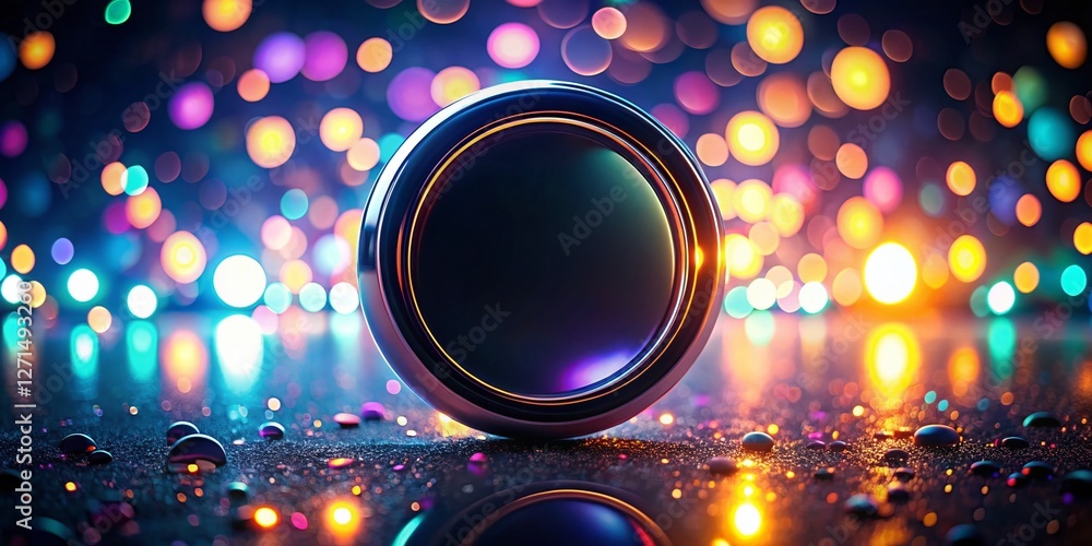 Poster abstract black circle background with bokeh effect - 3d render stock photo