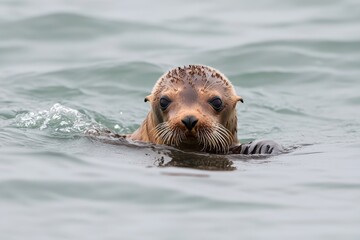 Fototapeta premium Curious sea otter swimming in calm waters