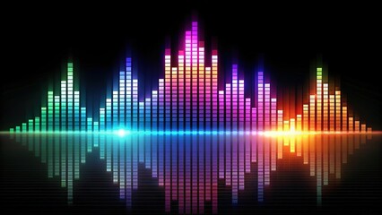 Silhouetted audio equalizer, sound waves on black.
