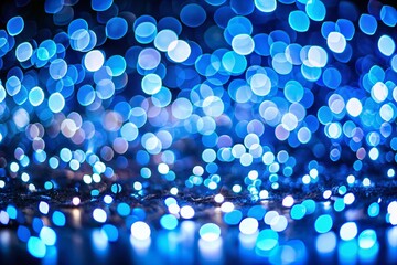 Abstract Blue and White Bokeh Lights on Dark Background - Festive Stock Photo