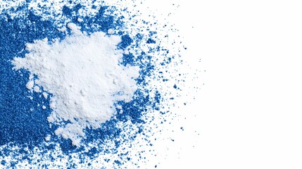 Obraz premium Colorful Display of Blue and White Powders Arranged Innovatively on a Clean Surface