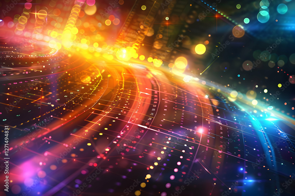 Poster Vibrant abstract background with colorful light trails and bokeh effects creating a dynamic atmosphere (1)