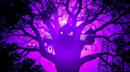 A spooky Halloween night silhouette of a haunted house beneath a dark, moonlit sky