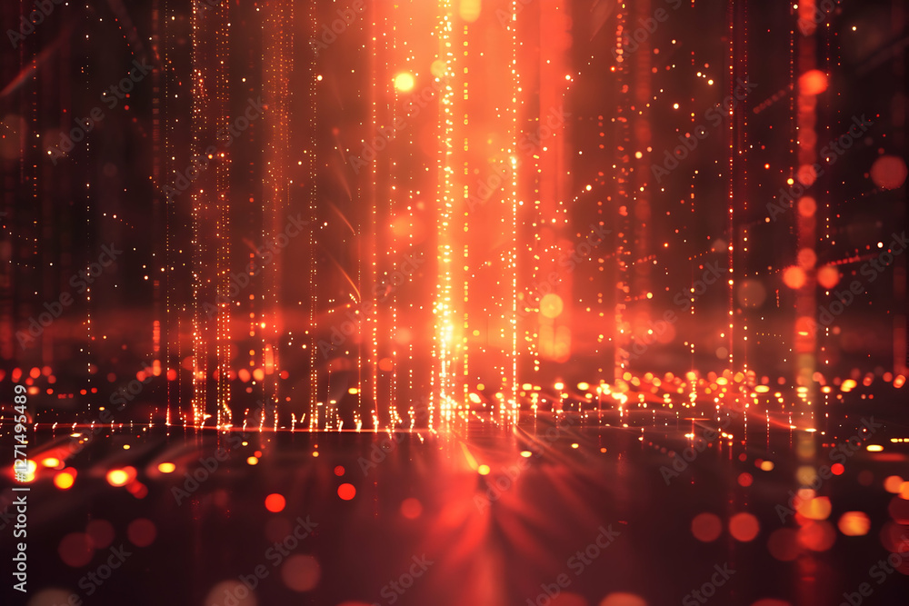 Poster abstract background with glowing particles and light streaks creating a vibrant atmosphere