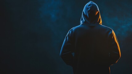 Shrouded in Mystery, Silhouette of figure in hoodie stands against hazy, illuminated background, evoking intrigue and sense of anonymity