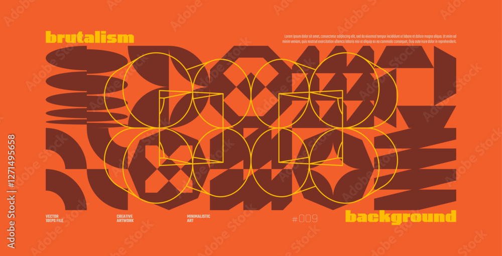 Poster brutalism abstract vector orange background with postmodern geometric graphic shapes in y2k aestheti