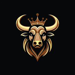 Majestic Bull King Logo with Crown and Detailed Features for Royal Branding