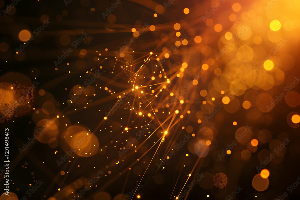 Poster abstract golden light particles and glowing lines creating a vibrant, dynamic background effect