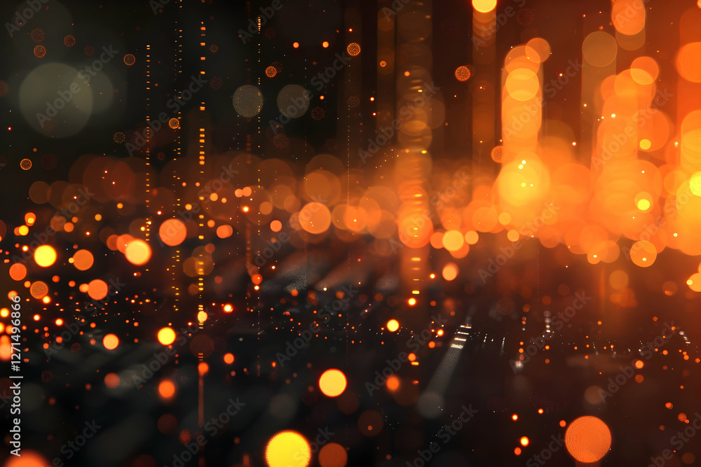 Poster vibrant abstract background featuring glowing orange bokeh lights with a dark base, suitable for dig