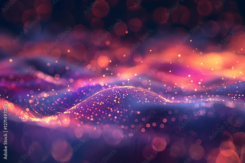 Poster abstract colorful waves with glowing particles creating a dreamy atmosphere at night