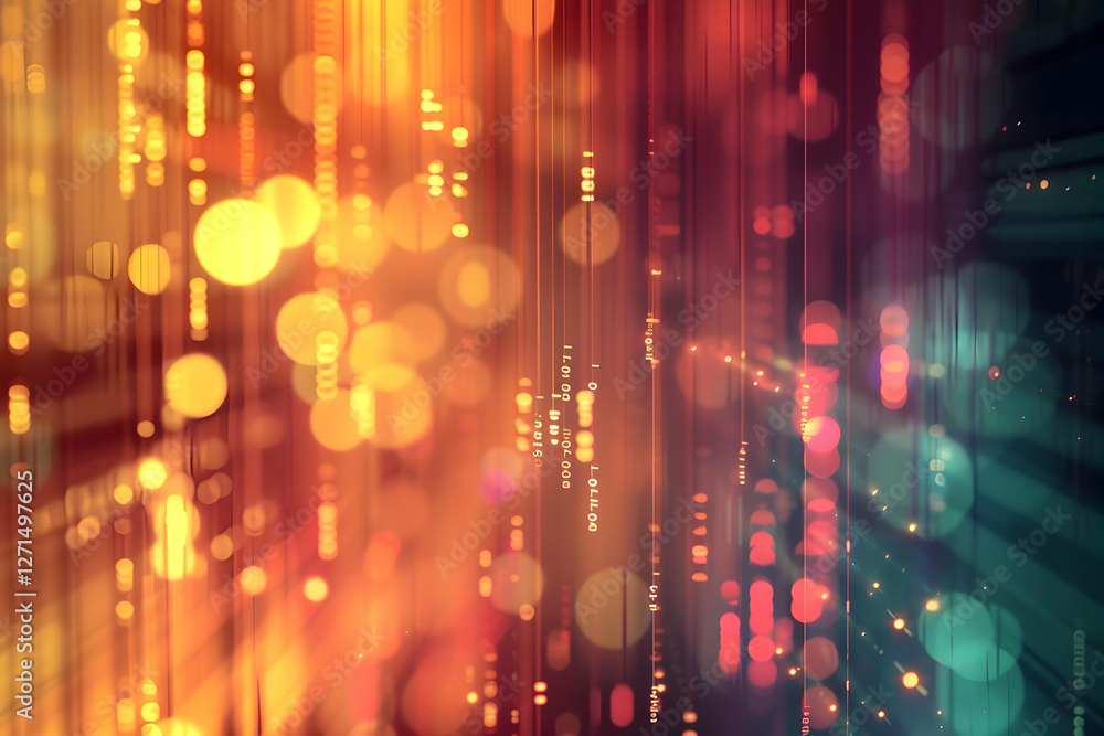 Poster abstract digital background with vibrant light streaks and bokeh effects creating a colorful atmosph