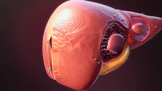 Close-Up View of Human Liver Organ with Detailed Biological Features