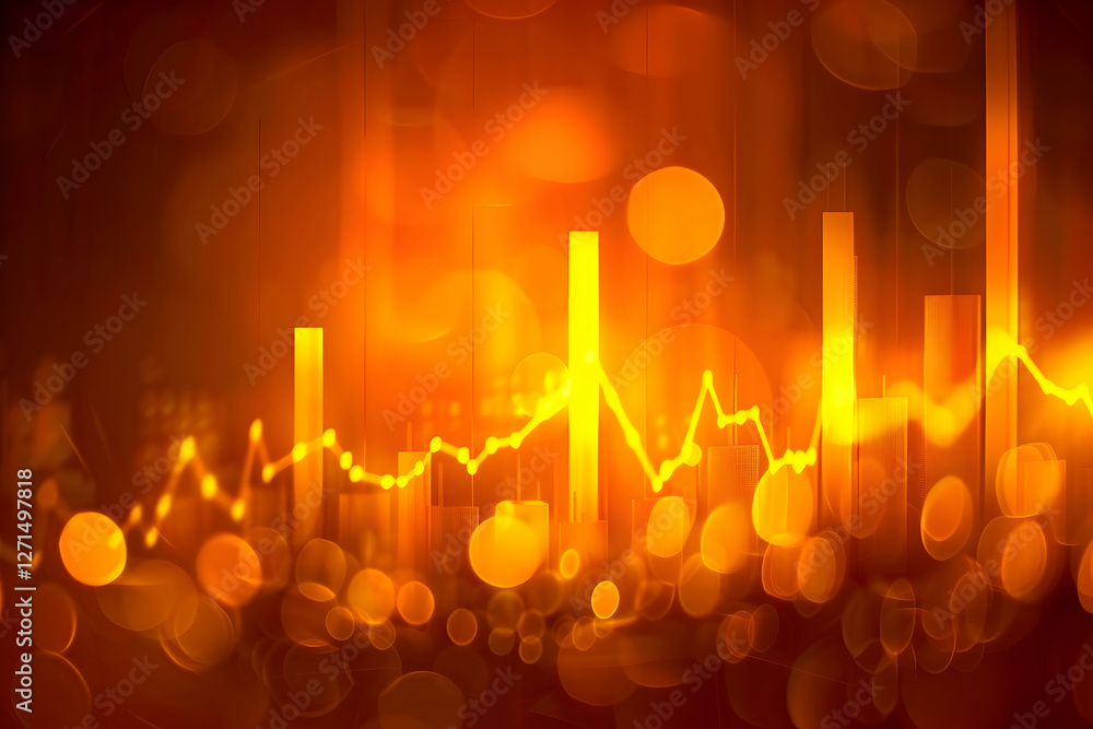 Poster abstract visualization of financial data trends with glowing lines and vibrant bokeh background