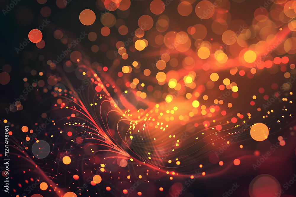 Poster abstract colorful light patterns swirling in a dark background, creating a vibrant atmosphere