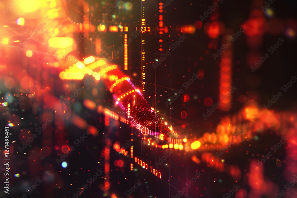 Poster abstract representation of digital data flow with glowing particles and lines in a vibrant backgroun